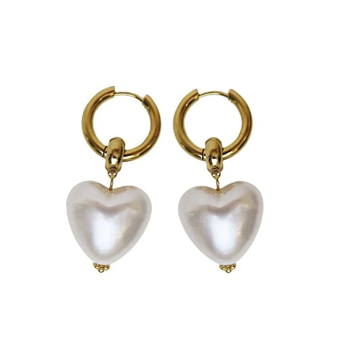 I Heart You Earrings in Gold Pearl