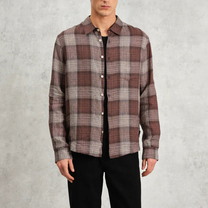 Jaunt LS Shirt in Brown Linen Check