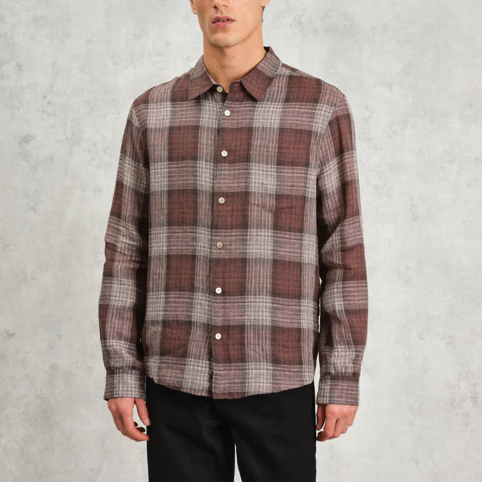Jaunt LS Shirt in Brown Linen Check