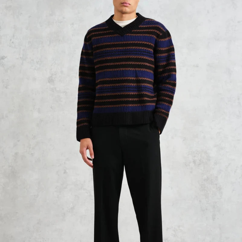 Scafell Jumper in Black/Blue Rib Stitch