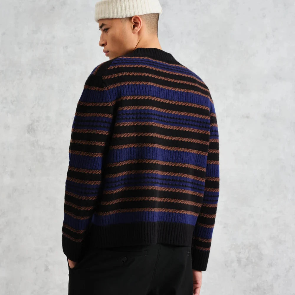 Scafell Jumper in Black/Blue Rib Stitch