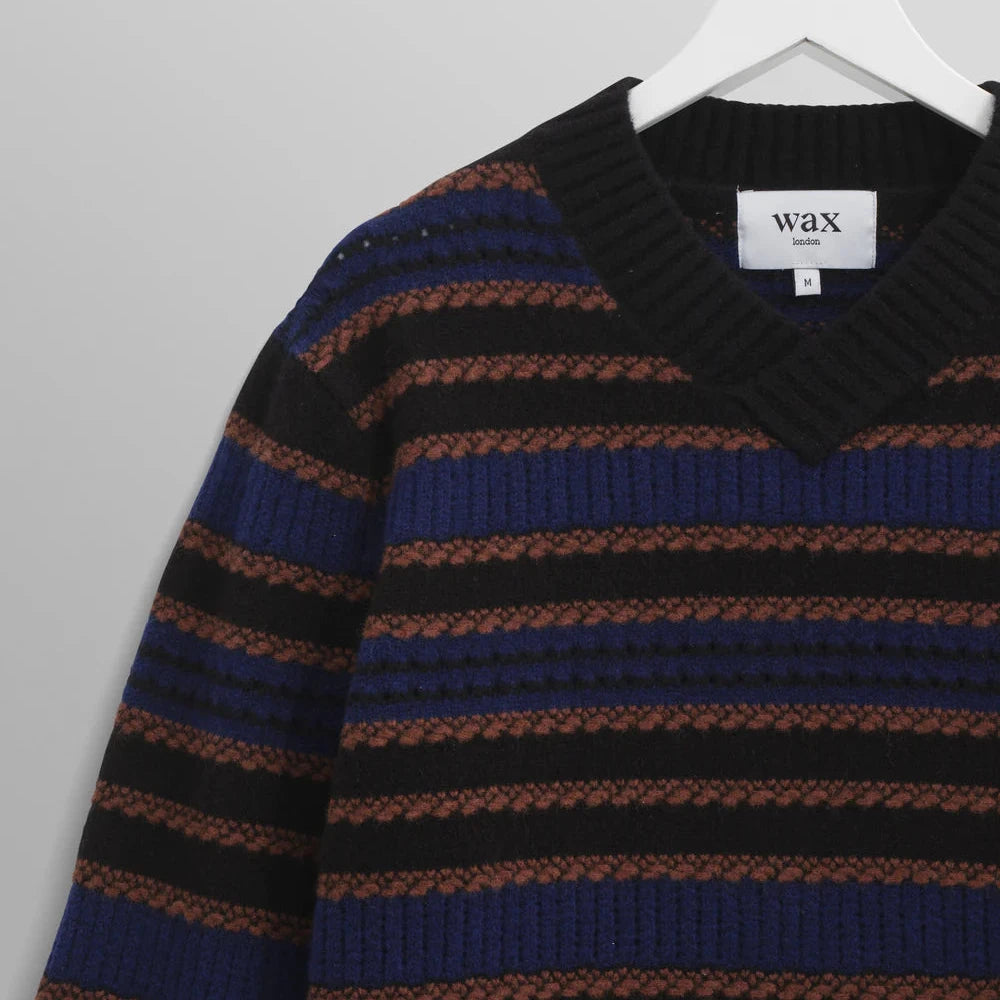 Scafell Jumper in Black/Blue Rib Stitch