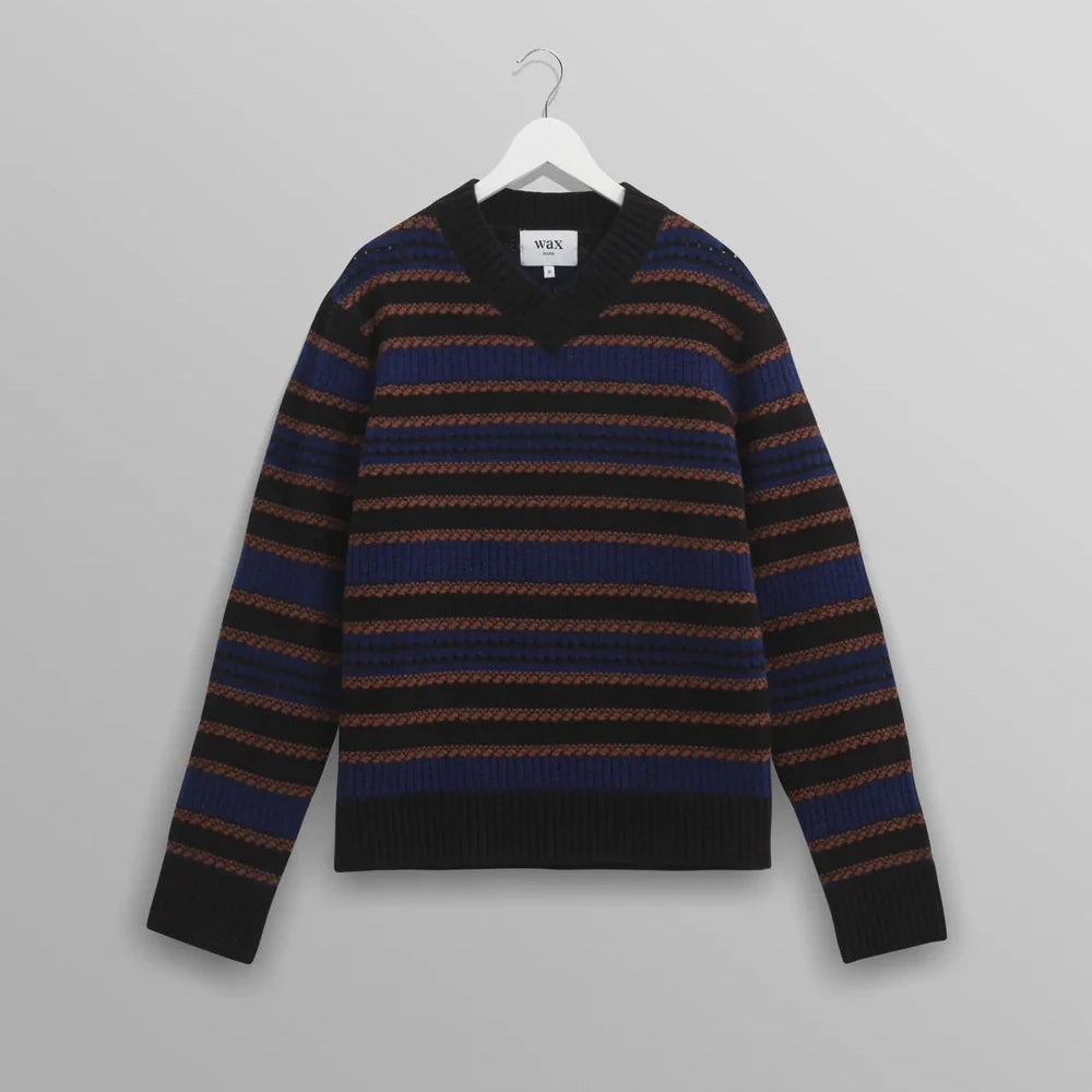 Scafell Jumper in Black/Blue Rib Stitch
