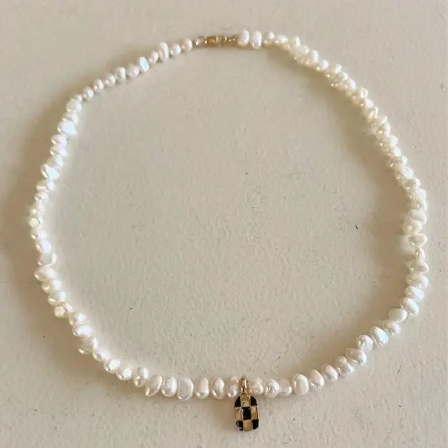 Baroque Pearl Checkerboard Necklace