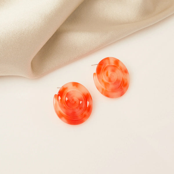 Acetate Spiral Earrings in Tangerine