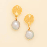 Gold Spiral Pearl Earrings