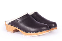 Oslo Shearling Clog in Black Leather