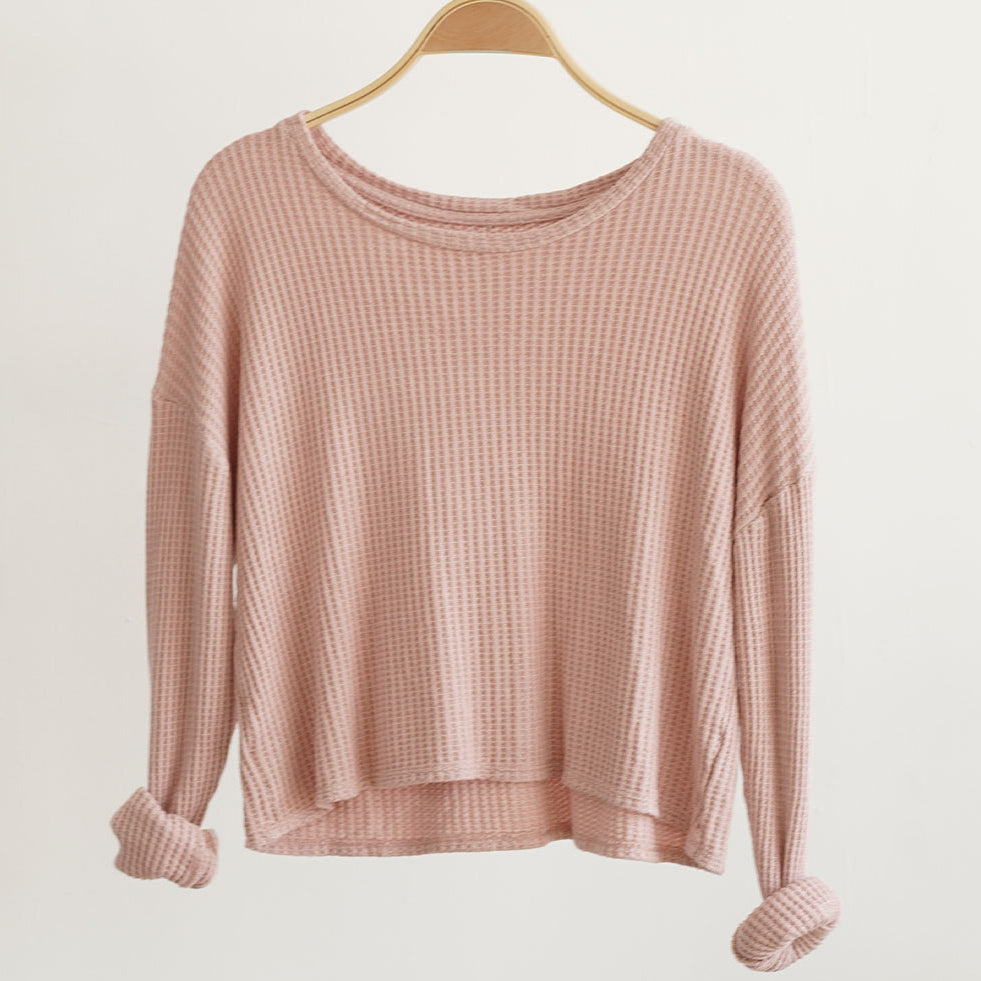 Waffle Crop Shirt in Mauve