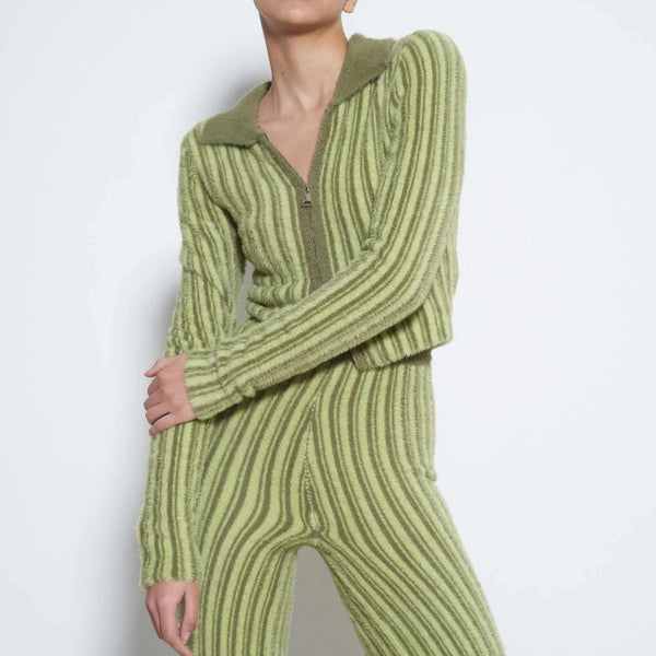 Arcade Knit Top in Fuzzy Green Stripe