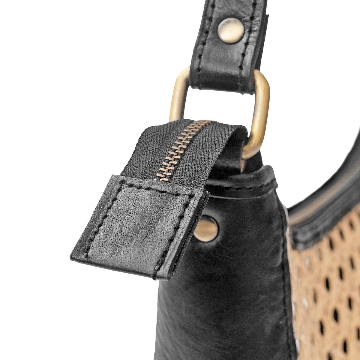 Pia Rattan Shoulder Bag in Black
