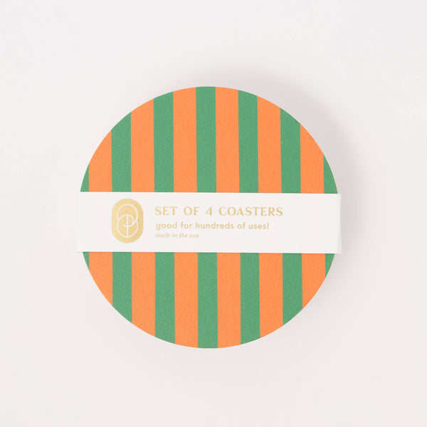 Amore Green and Orange Striped Coaster - Set of 4