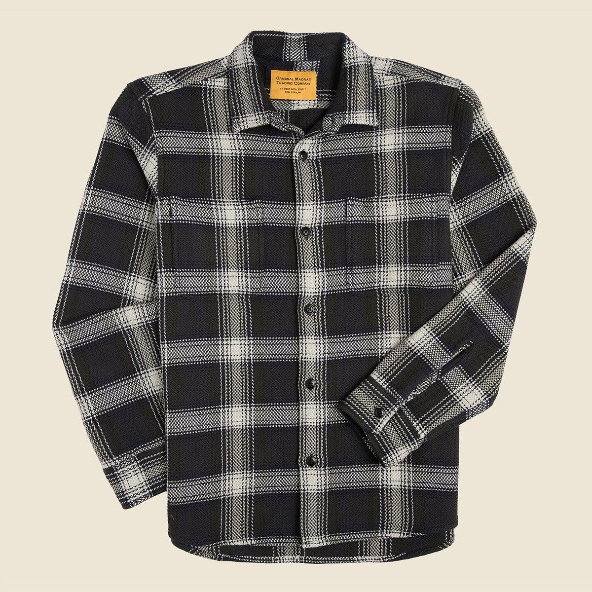 Chevron Weave Overshirt in Navy Olive Check