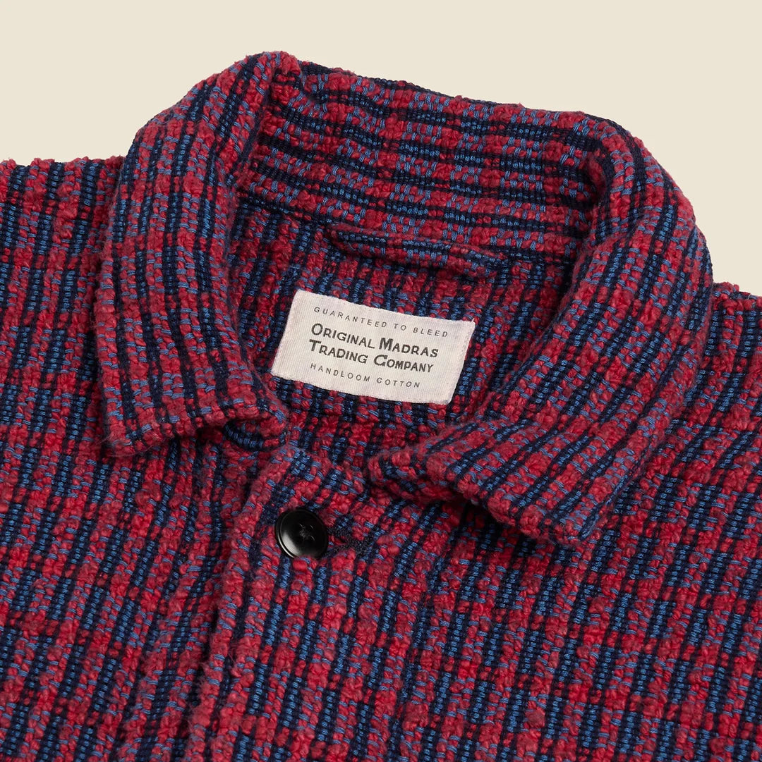 Chenille Rib Weave Overshirt in Blue Check