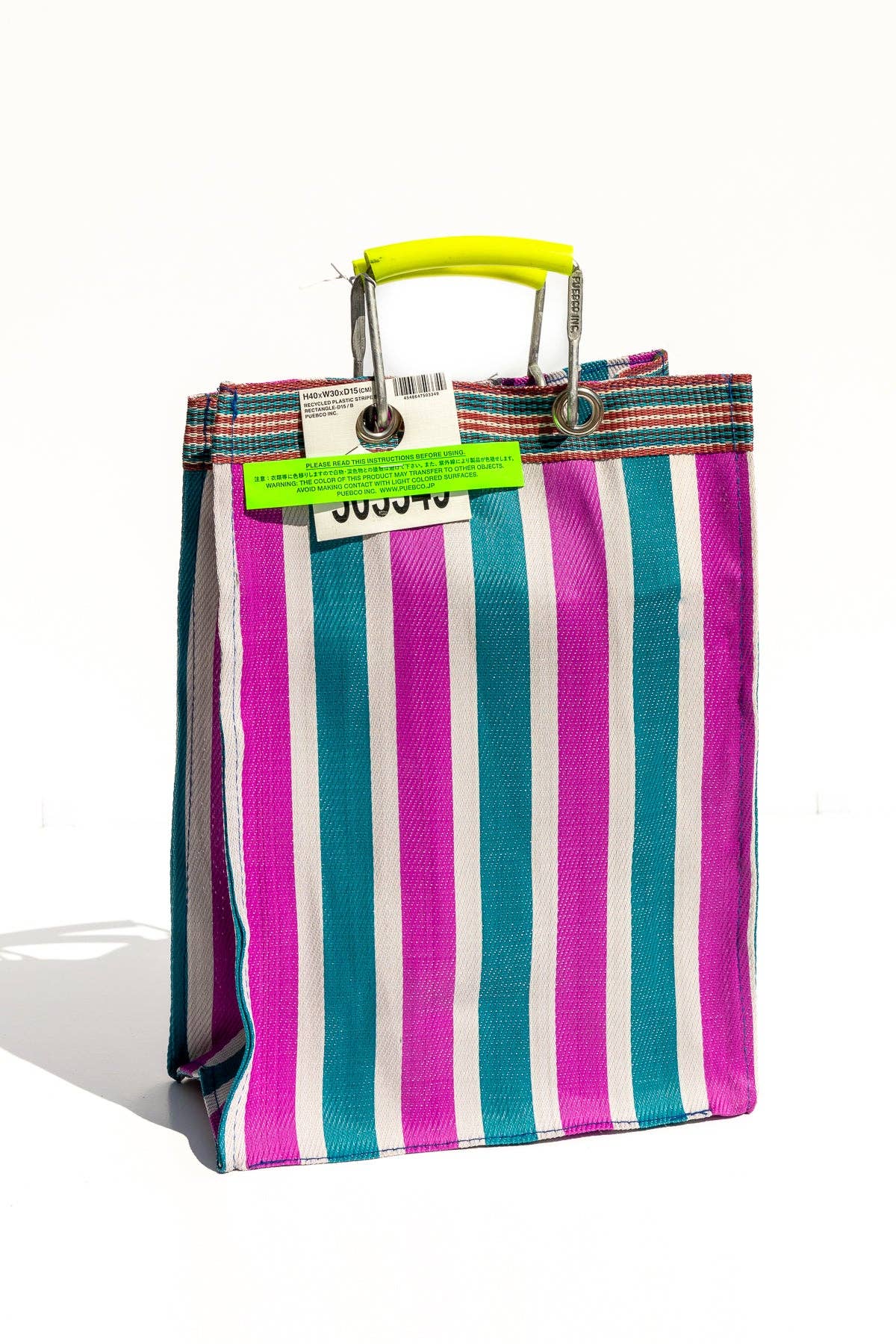 Rectangle Recycled Plastic Stripe Bag in Green x Pink