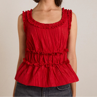Everly Ruffle Blouse in Red Tafetta