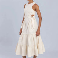 Tiered Cut Out Maxi Dress in Off White