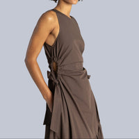 Tiered Cotton Cut Out Maxi Dress in Brown