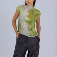 Chiffon Pleated Blouse in Green Ombre