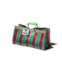 Wide Recycled Plastic Stripe Bag in Green x Red