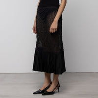 Sheer Crinkle Column Midi Skirt in Black
