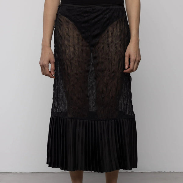 Sheer Crinkle Column Midi Skirt in Black