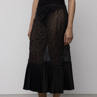 Sheer Crinkle Column Midi Skirt in Black