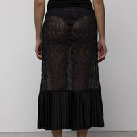 Sheer Crinkle Column Midi Skirt in Black