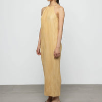 Pleated Halter Maxi Dress in Yellow