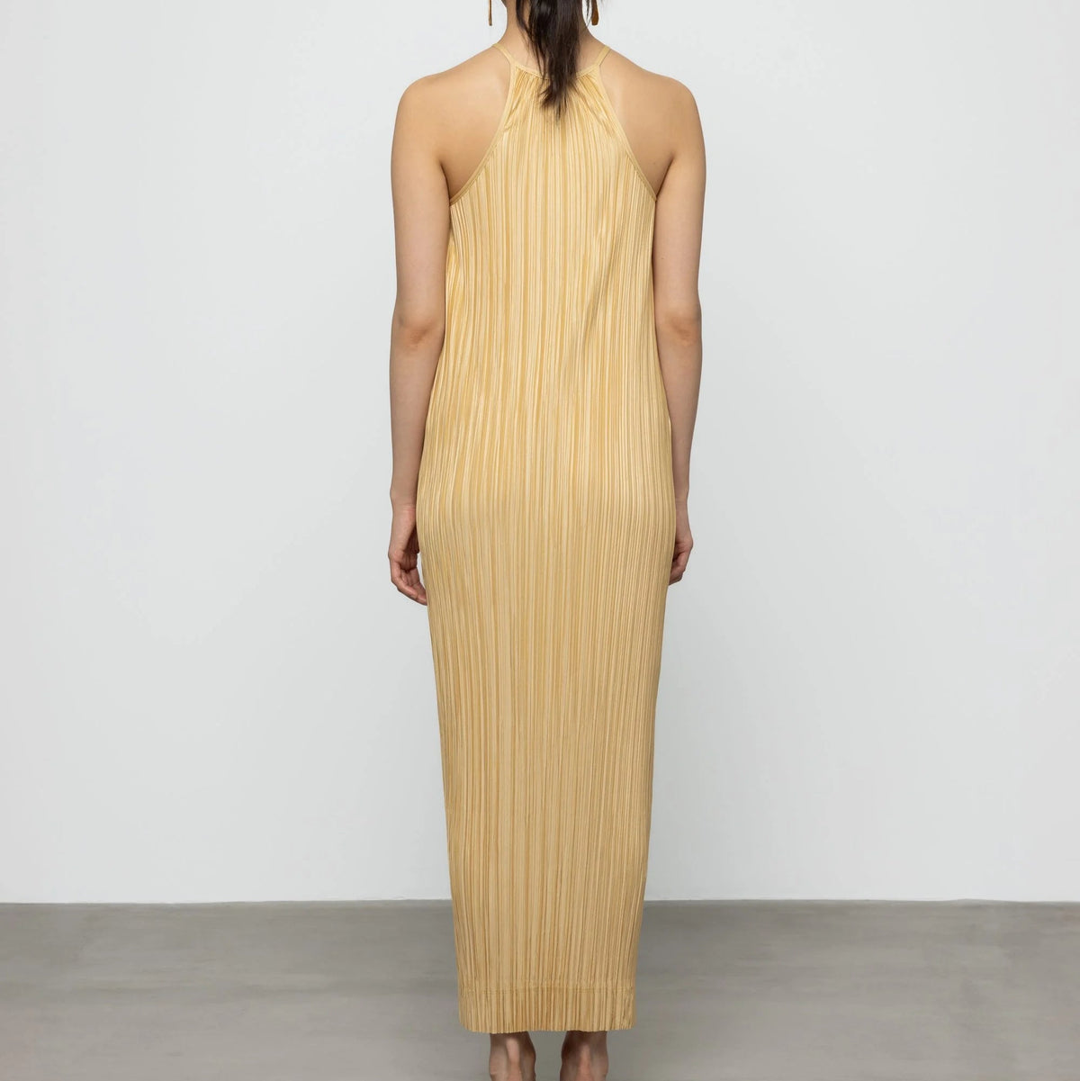 Pleated Halter Maxi Dress in Yellow