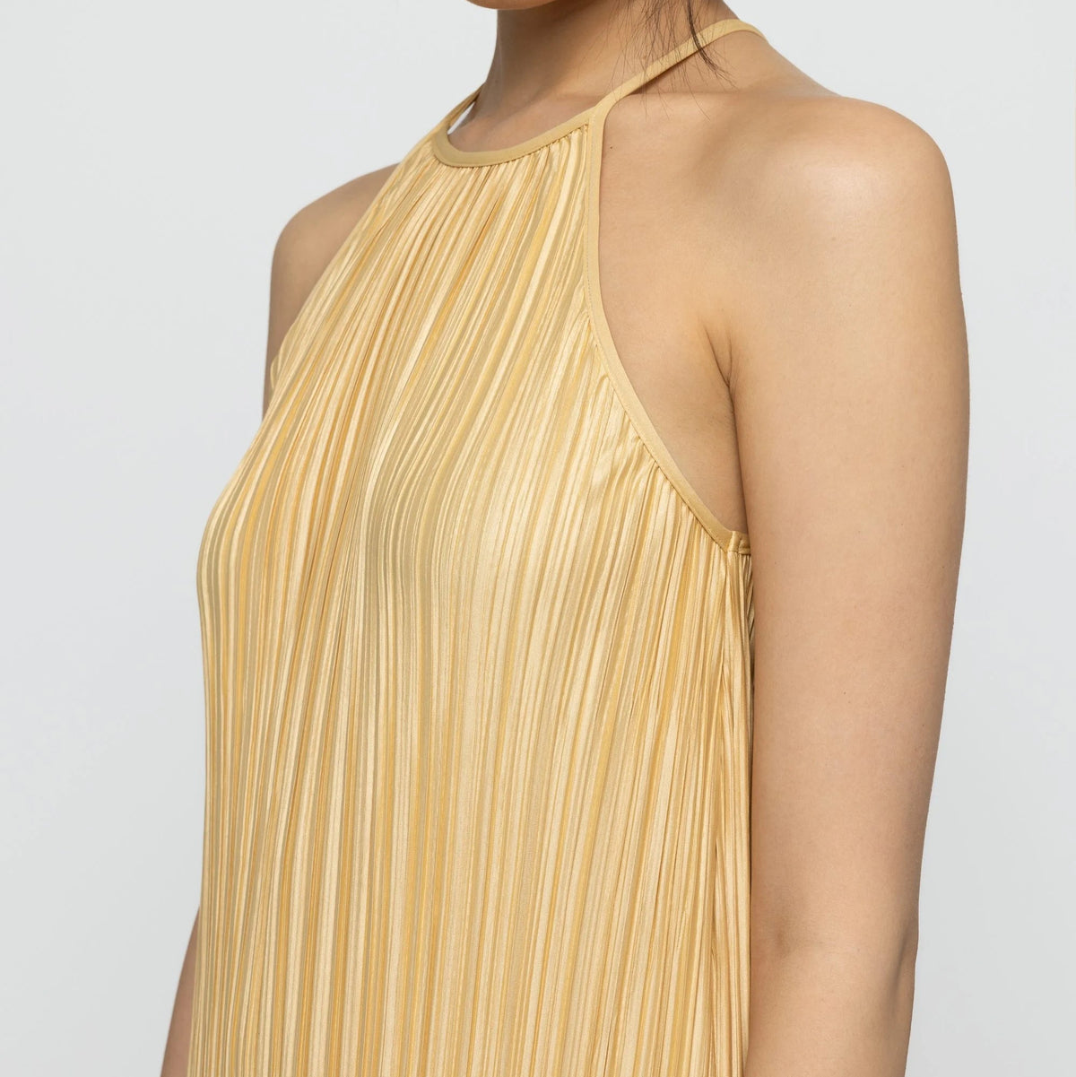 Pleated Halter Maxi Dress in Yellow