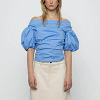 Off-Shoulder Balloon Sleeve Top in Blue