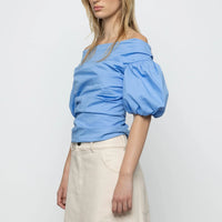 Off-Shoulder Balloon Sleeve Top in Blue