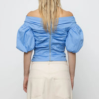 Off-Shoulder Balloon Sleeve Top in Blue