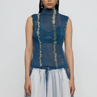 Pleated Sleeveless Blouse in Water Reflection