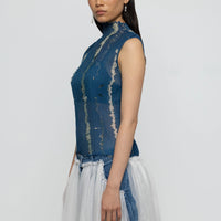 Pleated Sleeveless Blouse in Water Reflection