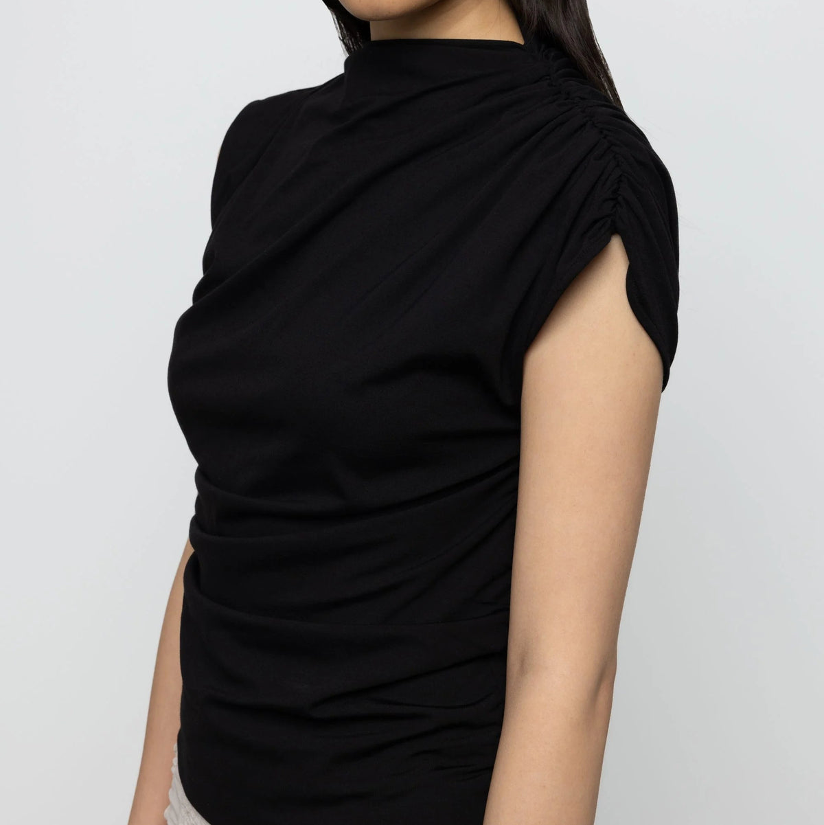 Asymmetric Draped Top in Black