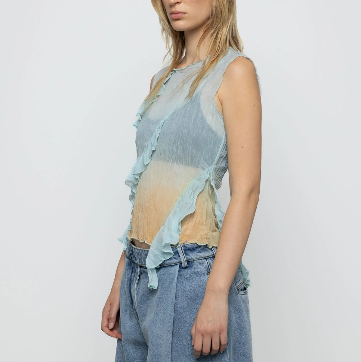Asymmetric Ruffle Top in Breeze Ombre