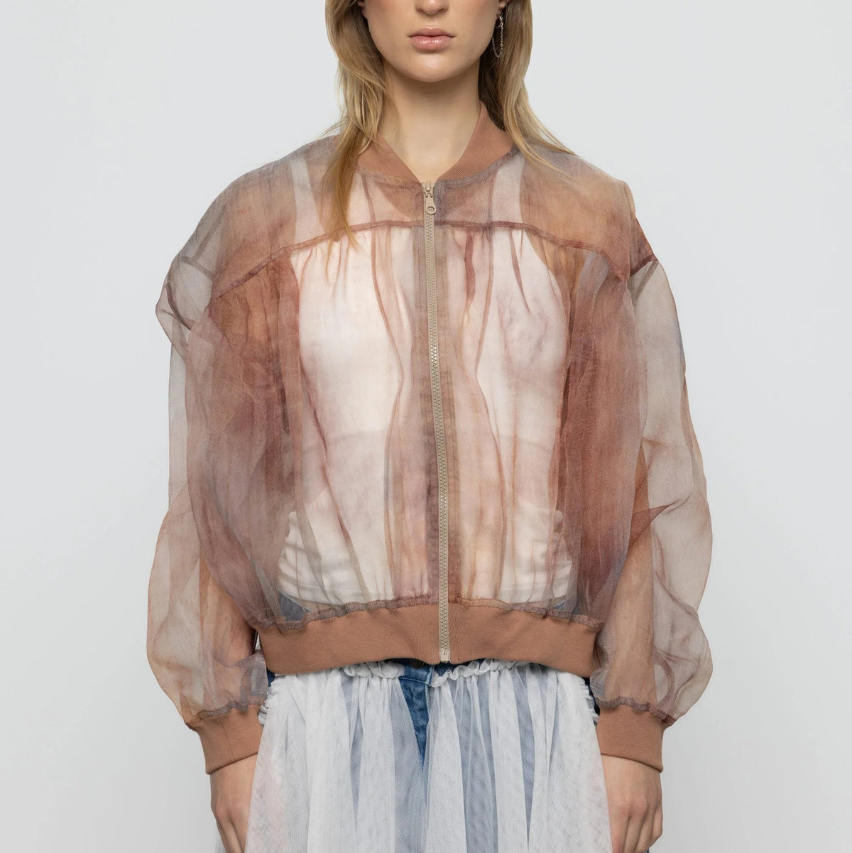Organza Bomber Jacket in Pink Sunset