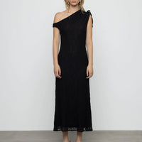 One Shoulder Lace Maxi Dress in Black