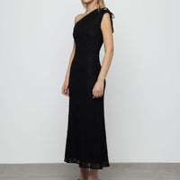 One Shoulder Lace Maxi Dress in Black