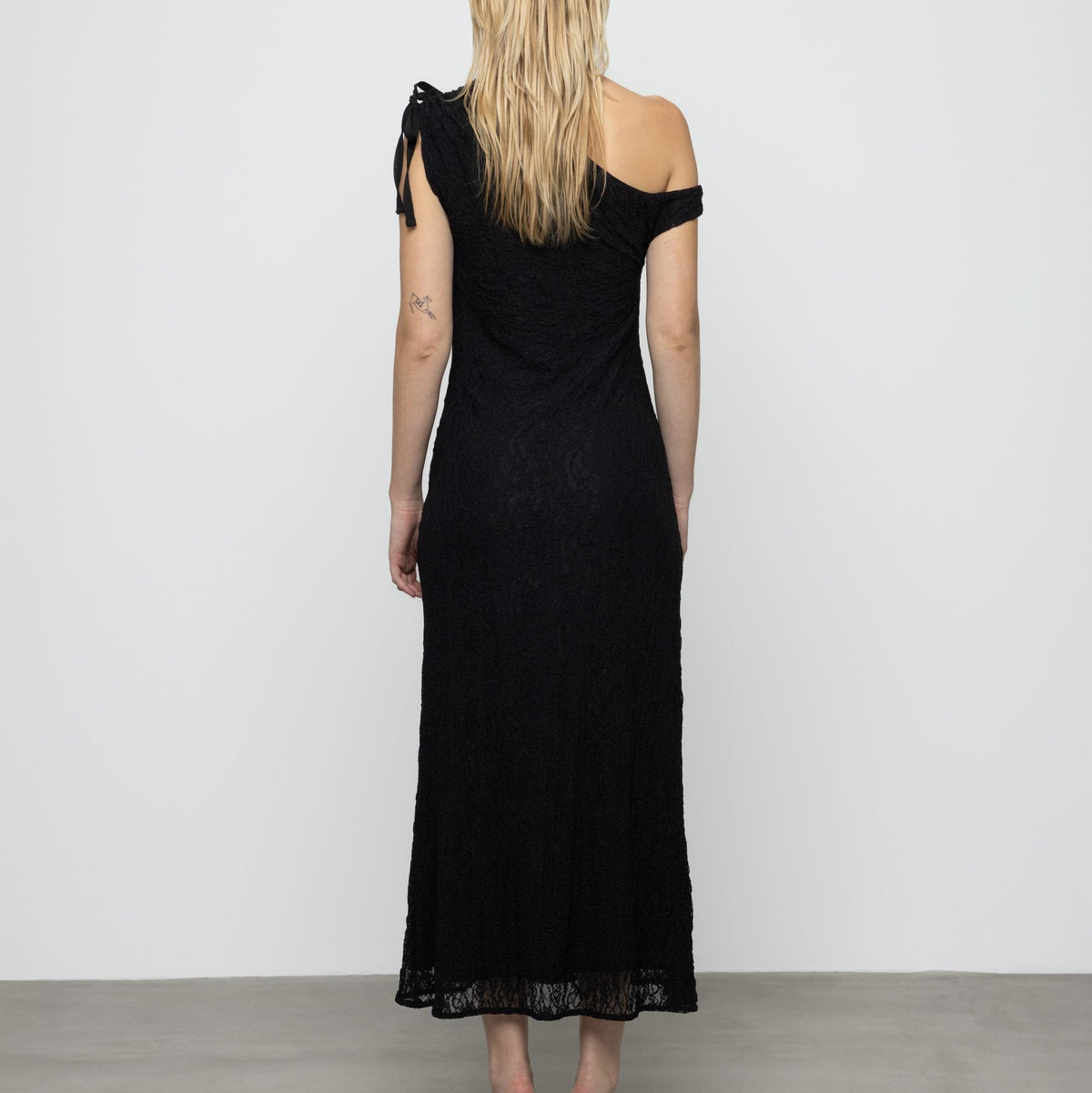 One Shoulder Lace Maxi Dress in Black