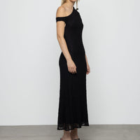 One Shoulder Lace Maxi Dress in Black
