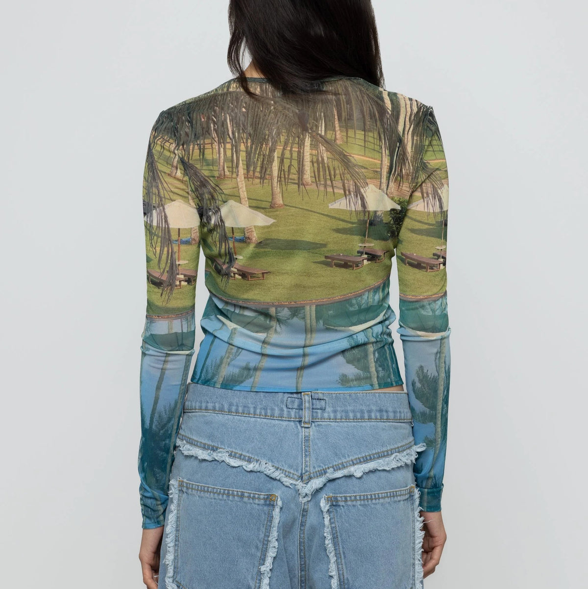 Mesh Long Sleeve Top in Poolside Print