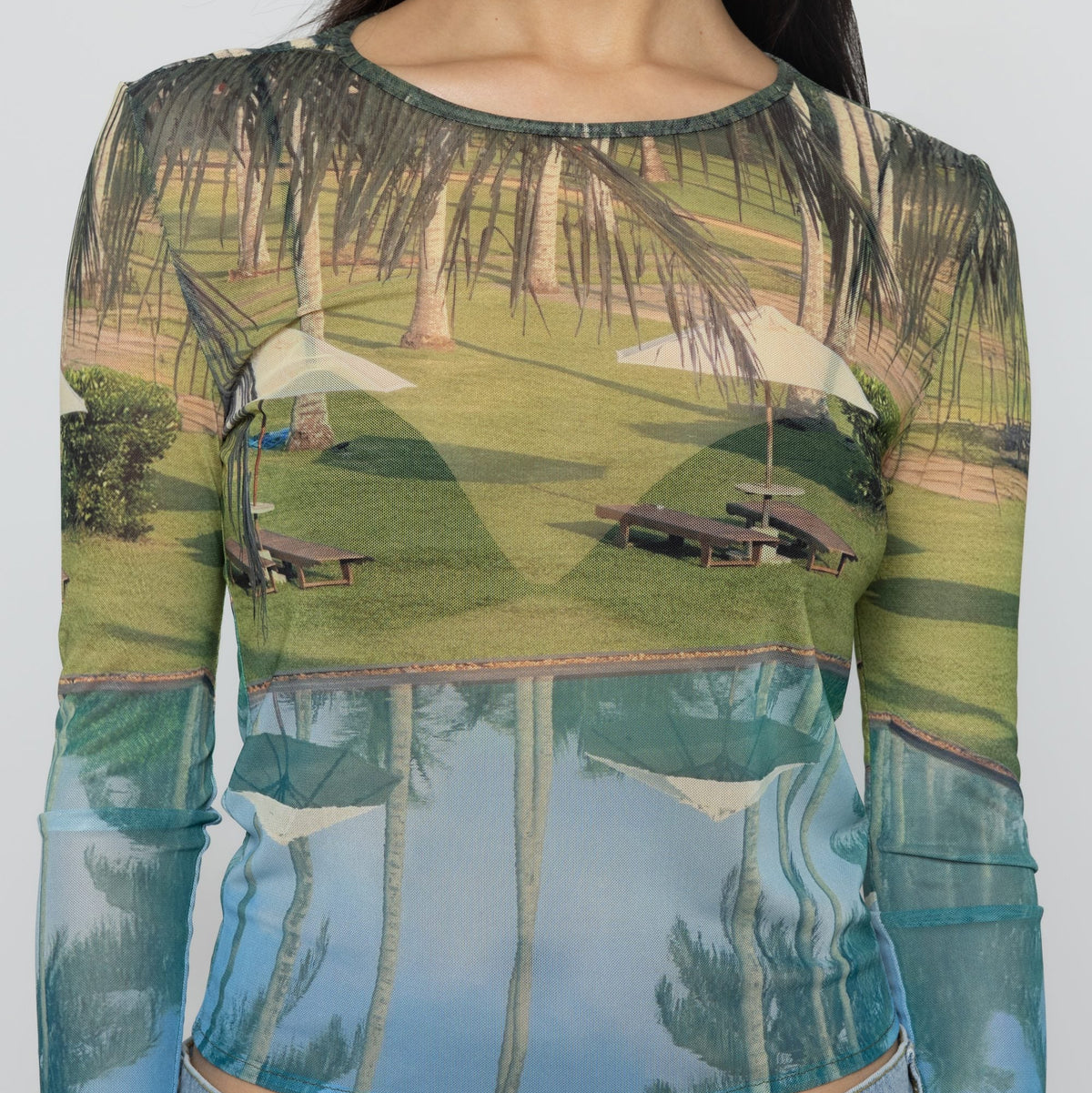 Mesh Long Sleeve Top in Poolside Print