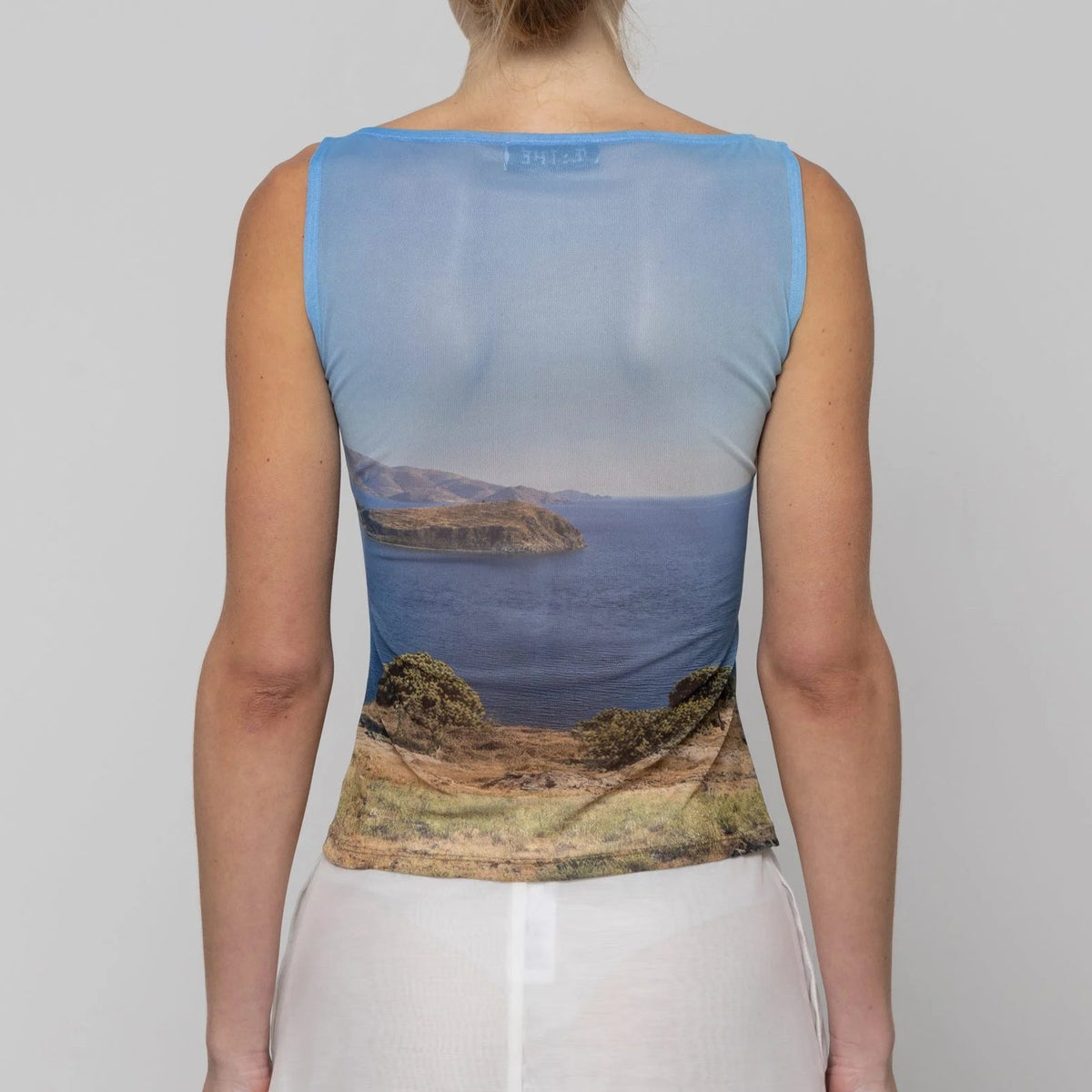Mesh Boat Neck Top in Tree Print