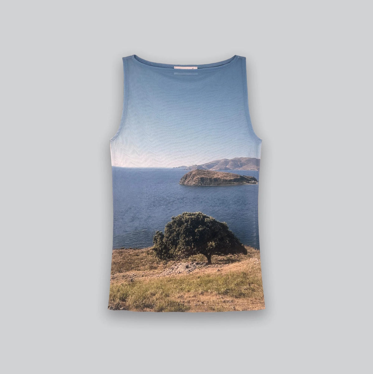 Mesh Boat Neck Top in Tree Print