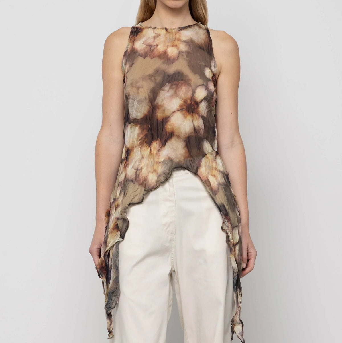 Asymmetric Chiffon Top in Petal Moon Print