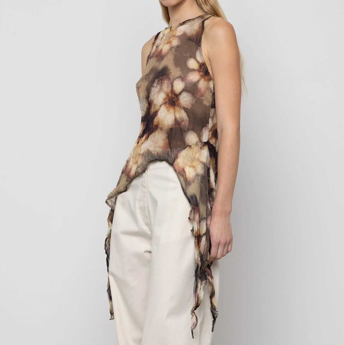 Asymmetric Chiffon Top in Petal Moon Print
