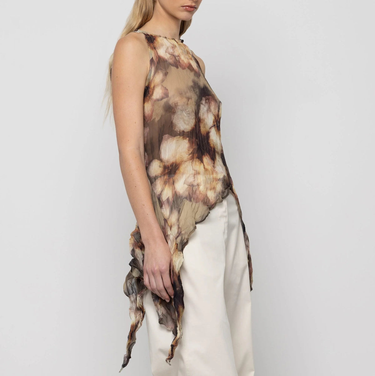 Asymmetric Chiffon Top in Petal Moon Print