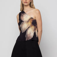 One Shoulder Pleated Floral Top